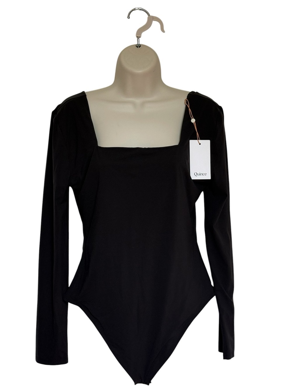 NWT Quince Second Skin Square Neck Long Sleeve Bodysuit Black Sz XL